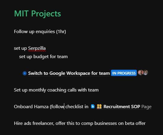 my priority tasks list