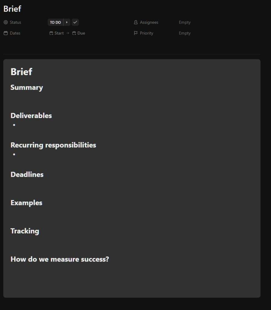 a template for project briefs and SOPs