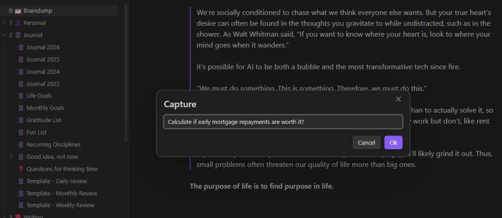 braindumping in Obsidian